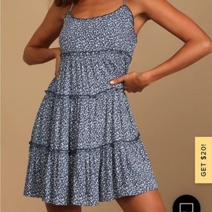 COPY - Lulus Sitting in the Sun Navy Blue Floral Print Ruffled Babydoll Dress